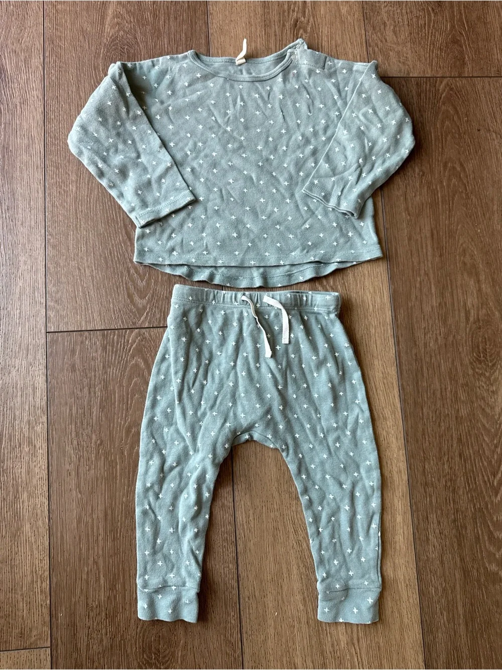 Quincy Mae Sage Green Knit Set with Tiny White Stars